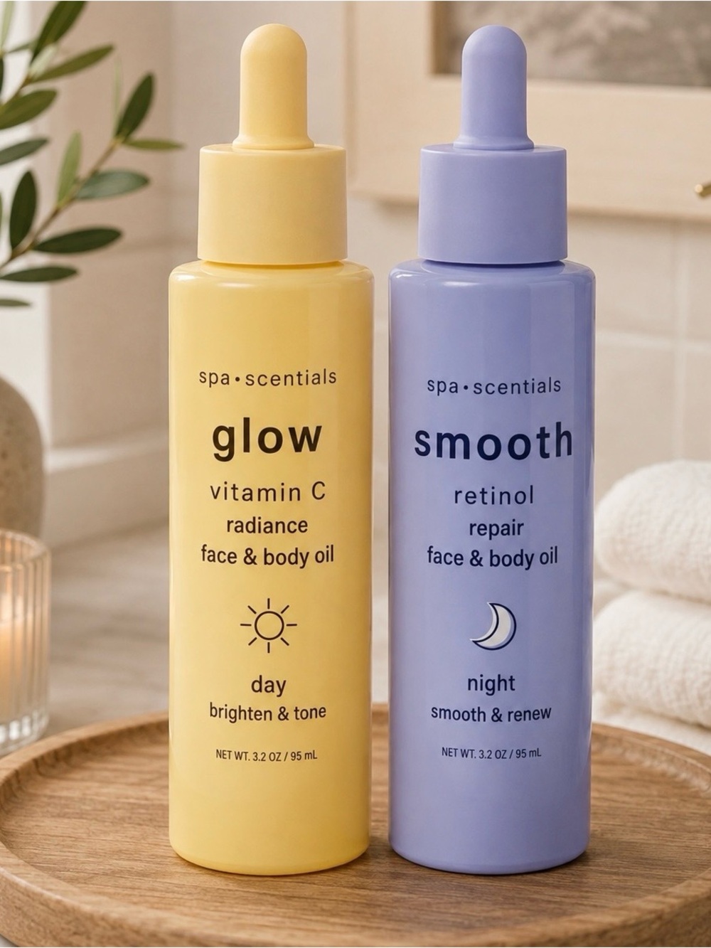 2 Pk Glow Vitamin C + Smooth Retinol Day & Night Face & Body Oil 3.2oz /95mL.